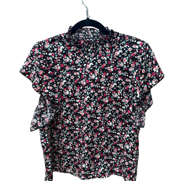33. Shein Floral Mock Neck Top with Flutter Sleeves – Women’s Size Large - Picture 2 of 3